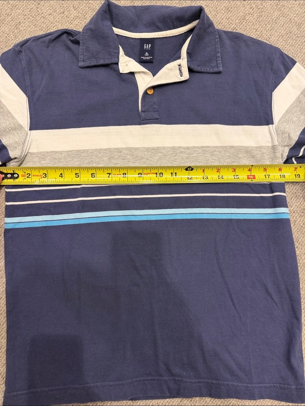 GAP KIDS Navy Cotton Polo with White, Gray and Light Blue Stripes SIZE XL-12